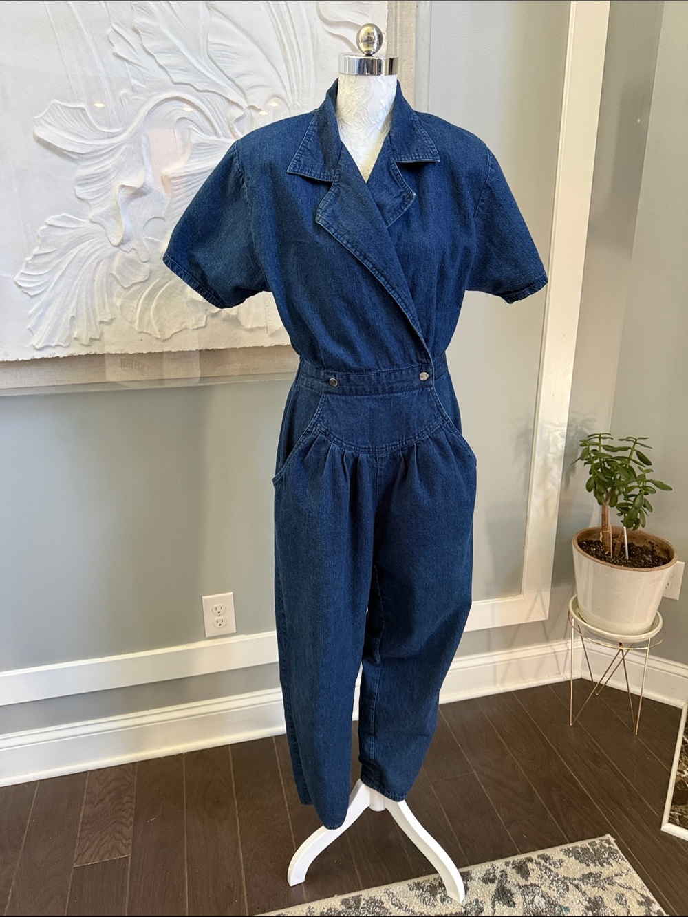 VTG 80s 90s Mizz Lizz Denim Jumpsuit Wrap Style Pleated Tapered Leg VTG 11/12